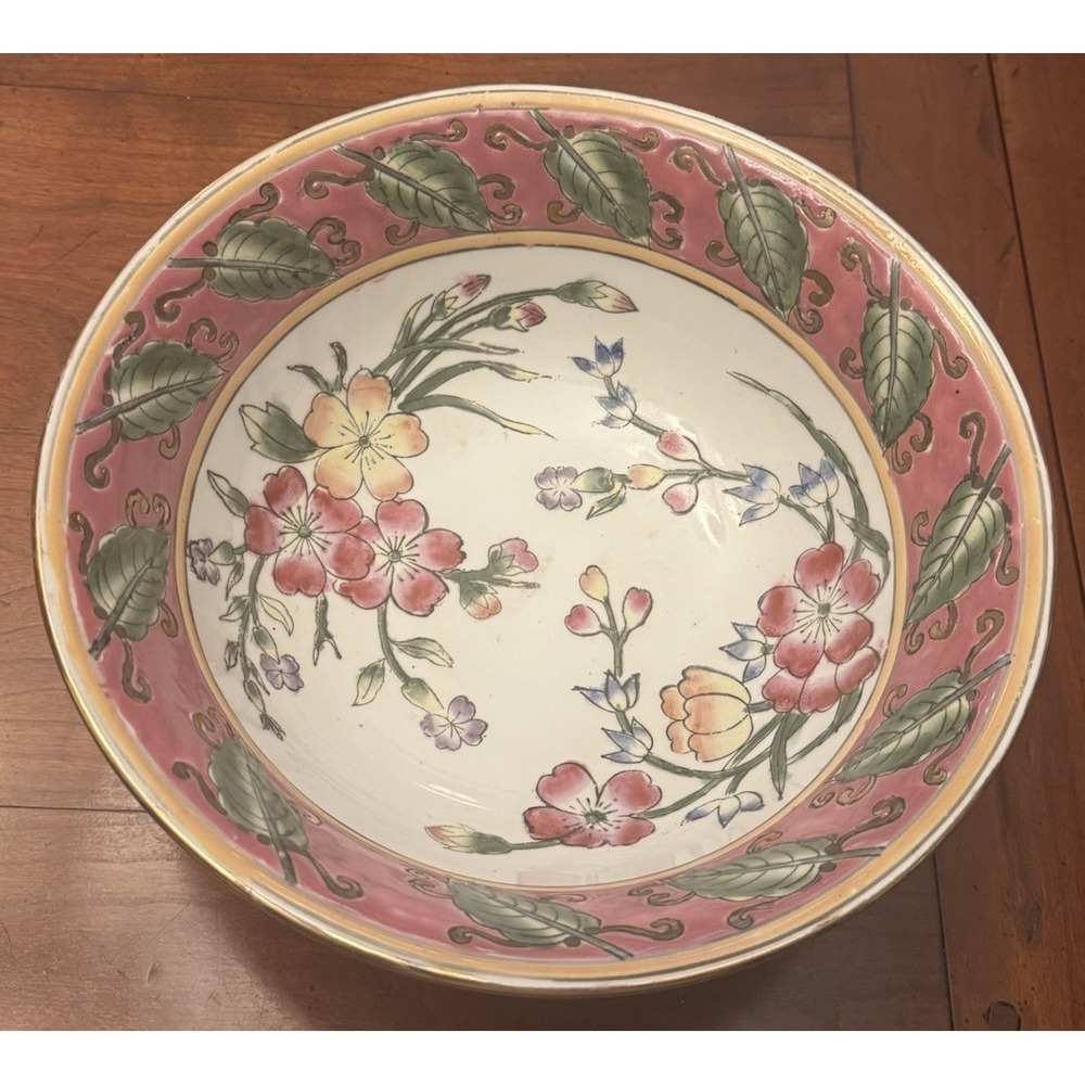 Antique Chinese Oriental Famille Rose Ceramic‎ Pink Floral Decorative Bowl